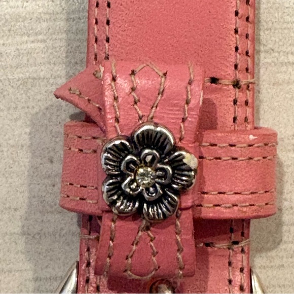 Fossil Genuine Leather Rose Pink Belt Flower Bow Buckle Embellished L Western - Picture 2 of 8